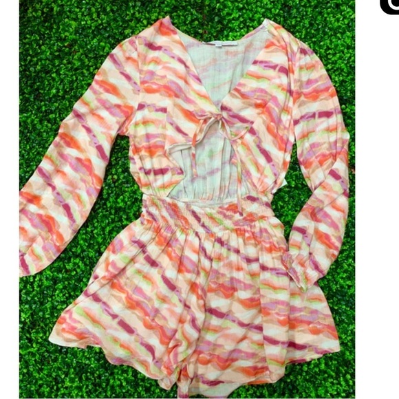 Meet Me In Santorini Pink, Orange, White Peekaboo Goddess Romper - Picture 15 of 16